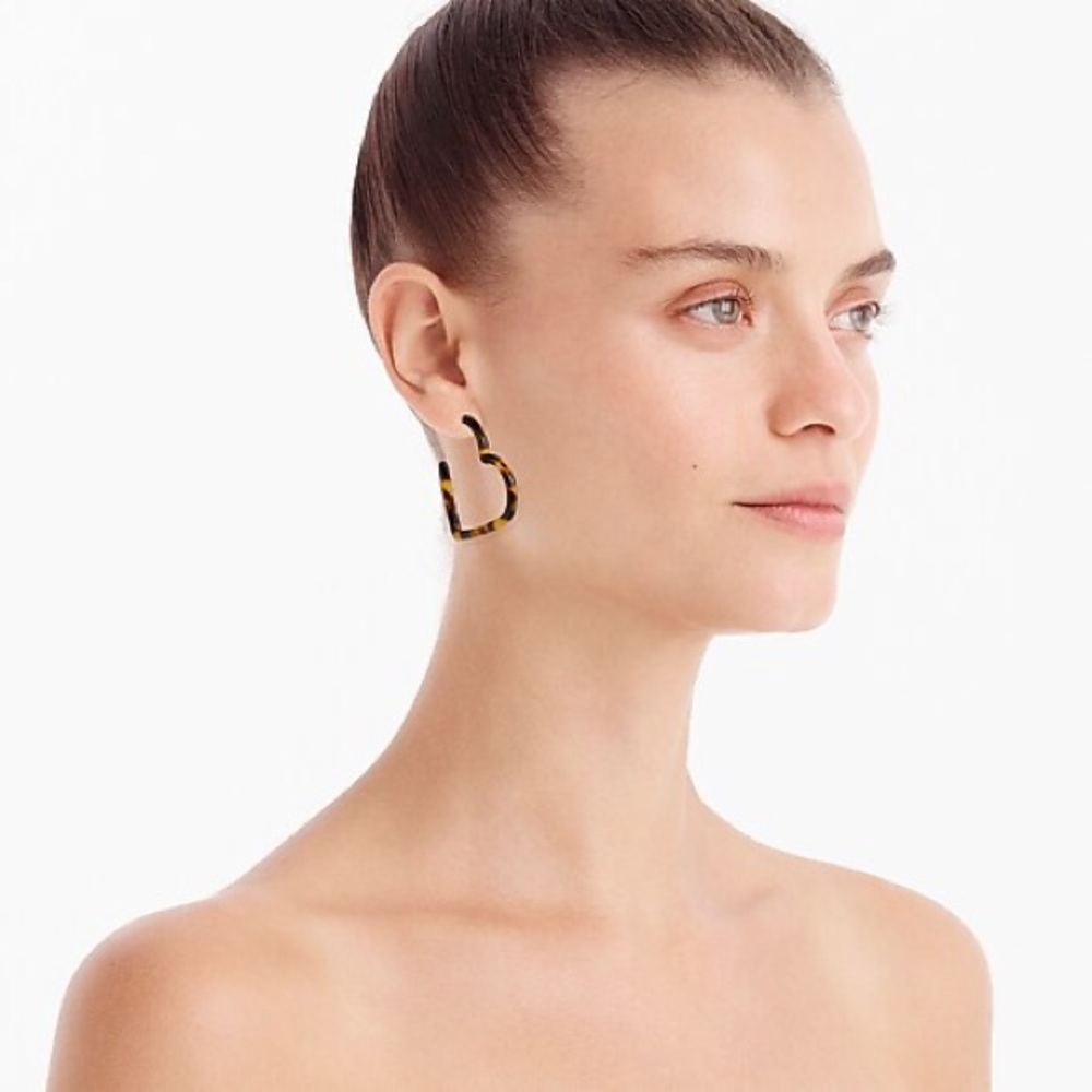 J.Crew Heart Hoop Earrings Tortoise Earrings! NWT! - Picture 5 of 7